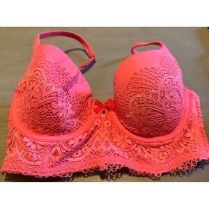 Victoria Secret Body by Victoria Lined Demi Lace Bra Neon Pink 32DD 36012488